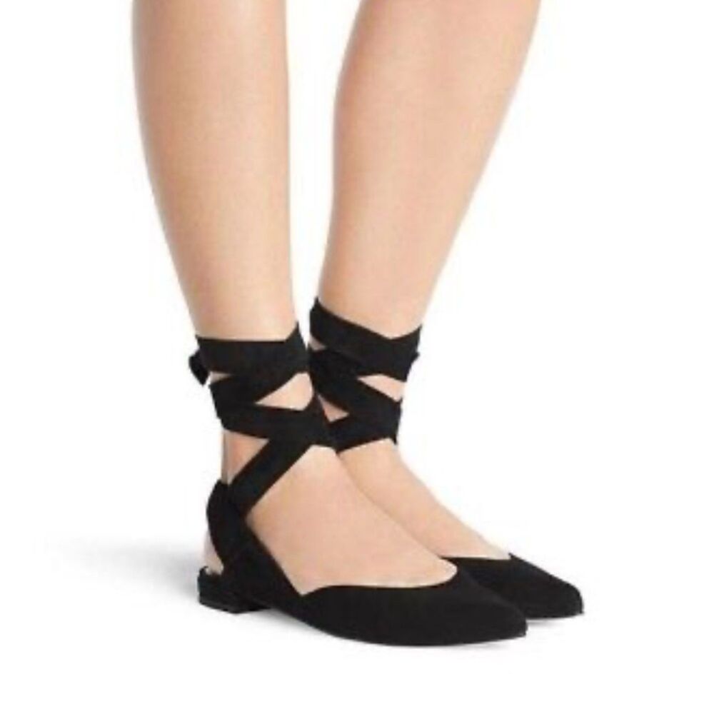 Stuart Weitzman Black Suede Flat Ankle Strap Flat Shoes Sz 9